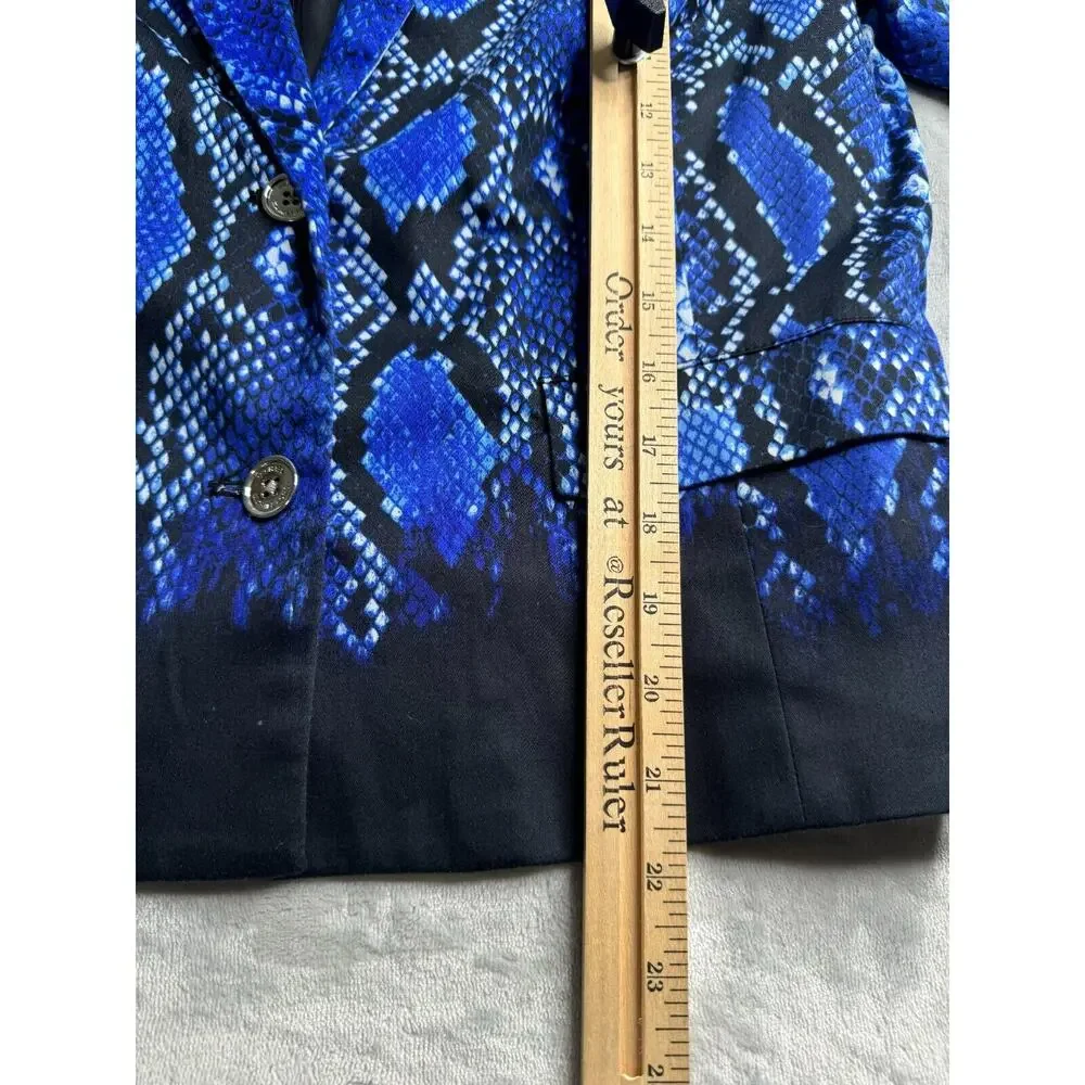 MICHAEL Michael Kors Blazer Womens 6 Black Blue Reptile Animal Print 3/4 Sleeve